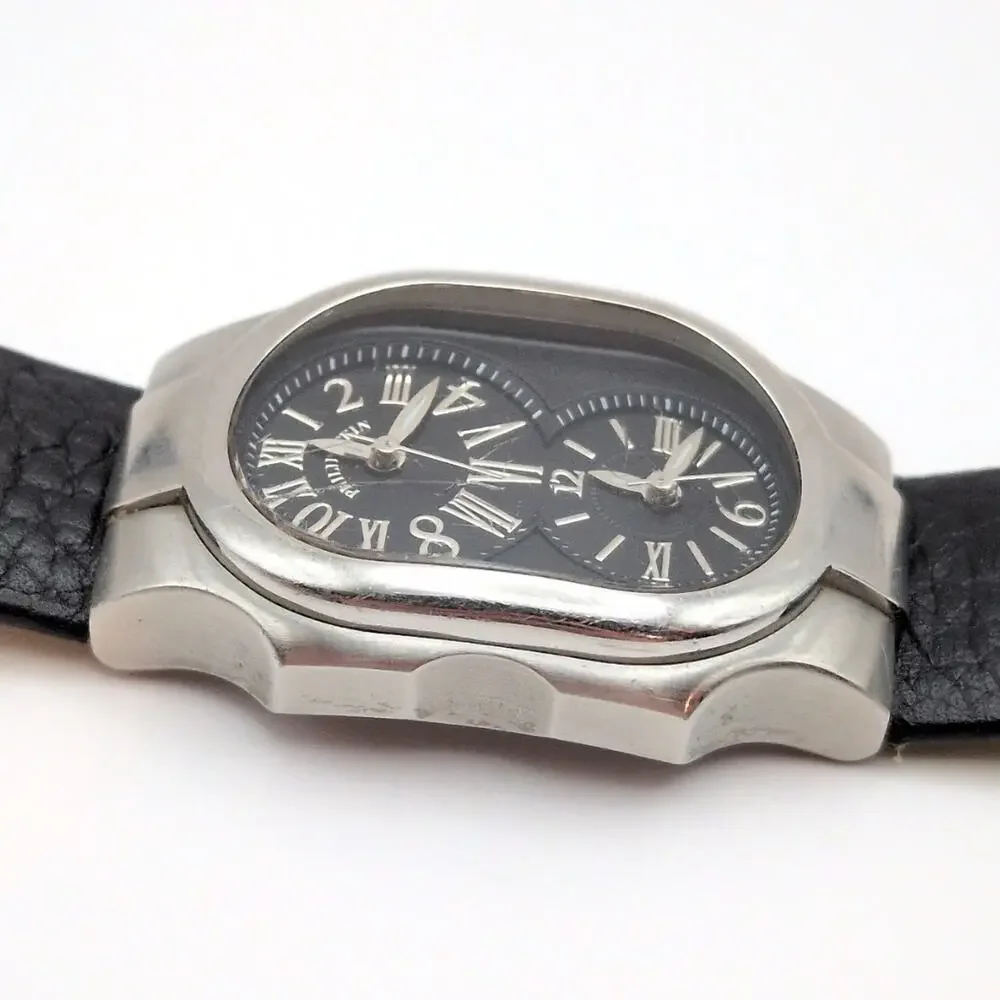 Philip Stein Women's Wrist Watch Black Silver Dual Dial 1-MB-CPB Working - *READ